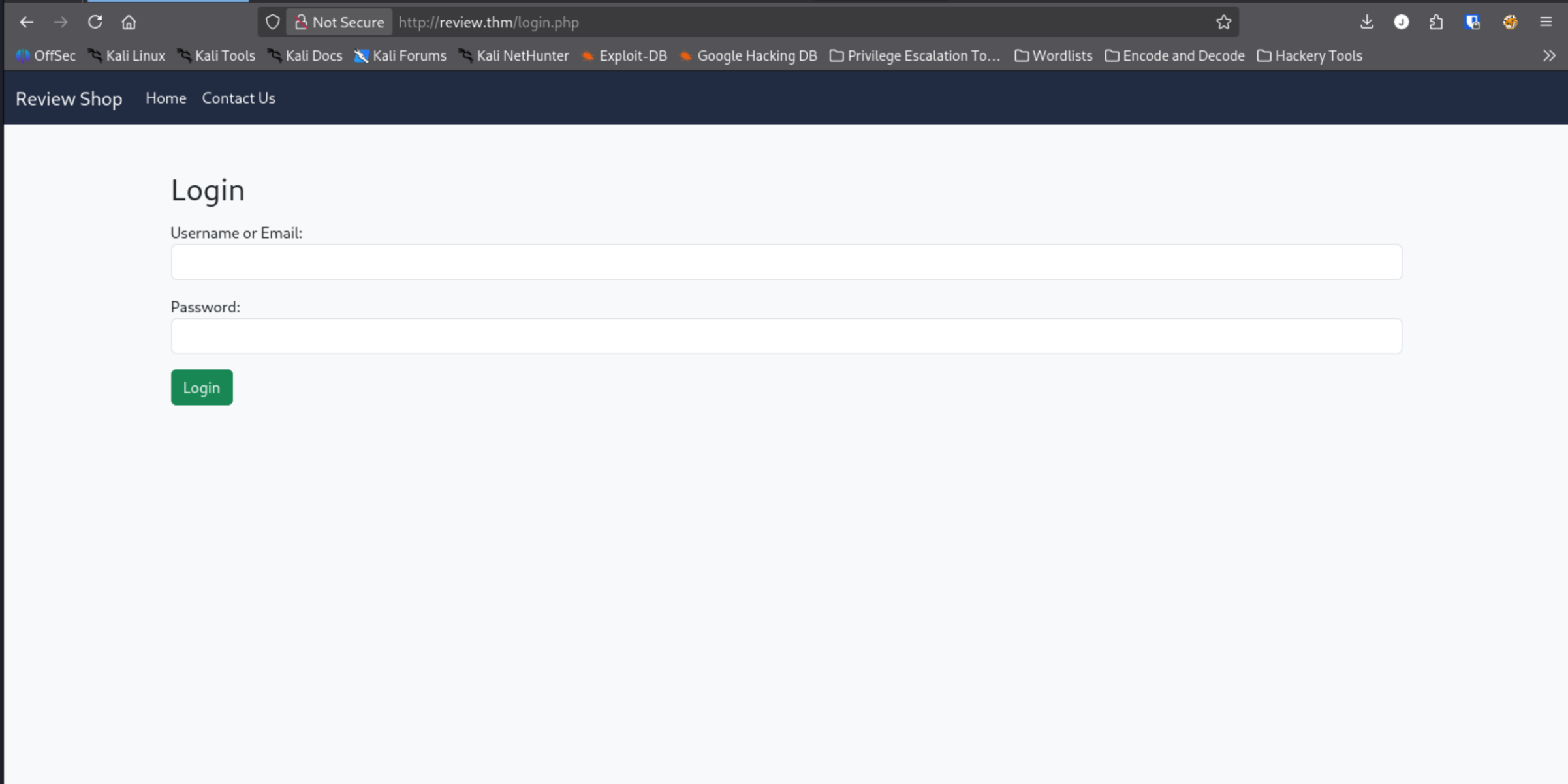 login.php form on review.thm